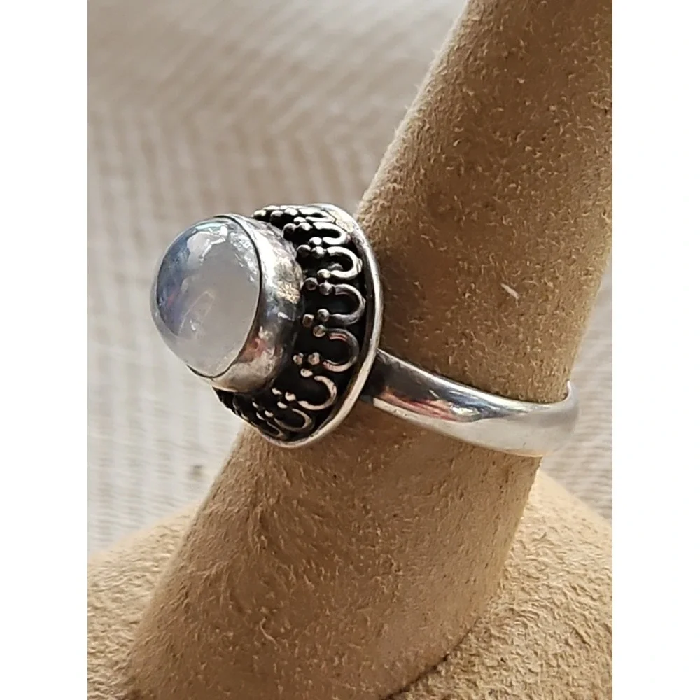 Sterling Silver Rainbow Moonstone Ring Vintage Chunky Statement